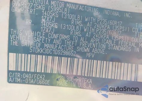 2013 Toyota Sienna Le V6 8 Passenger из США, поврежденный, VIN 5TDKK3DC1DS298652